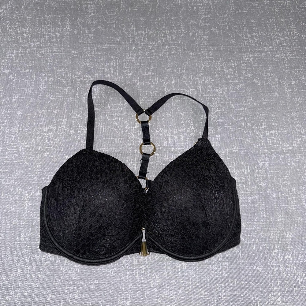 Victorias Secret Very Sexy Bra Womens 32DD Black Lace Animal Push Up Racerback